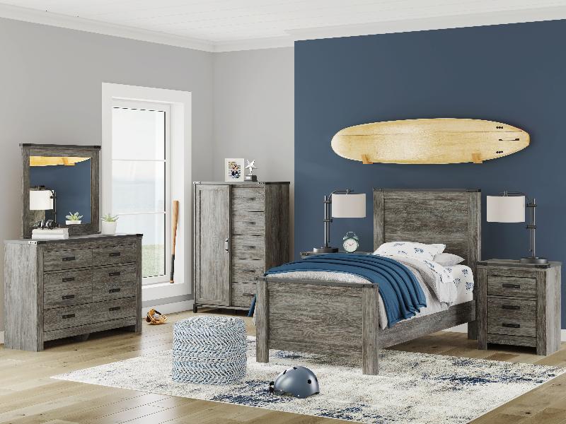 Image of Frandern - 5 Pc. - Dresser, Mirror, Twin Panel Bed - Black / Gray