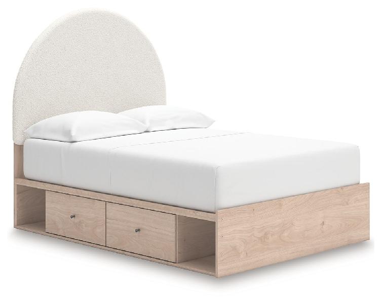 Image of Arloster - Full Upholstered Panel Bed With Side Storage Unit - Tan / White