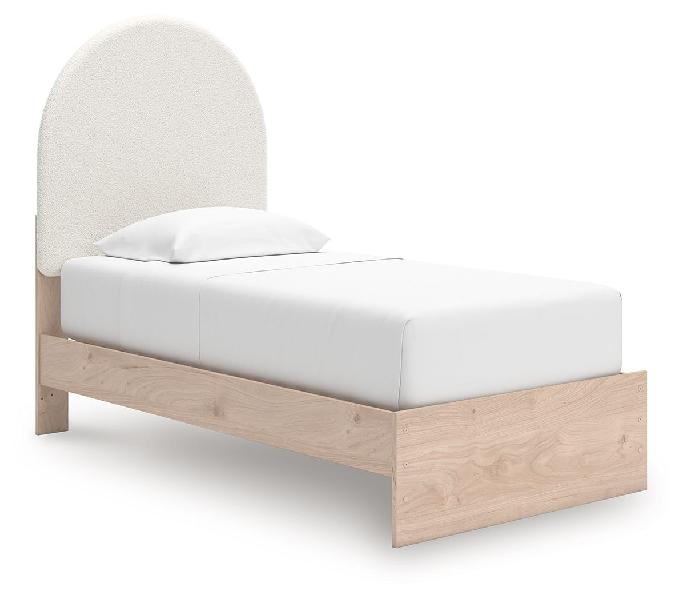 Image of Arloster - Twin Upholstered Panel Bed - Tan / White
