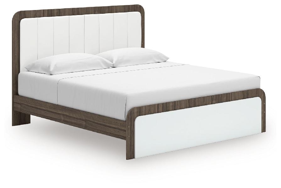 Image of Kendanport - King Upholstered Bed - White / Brown