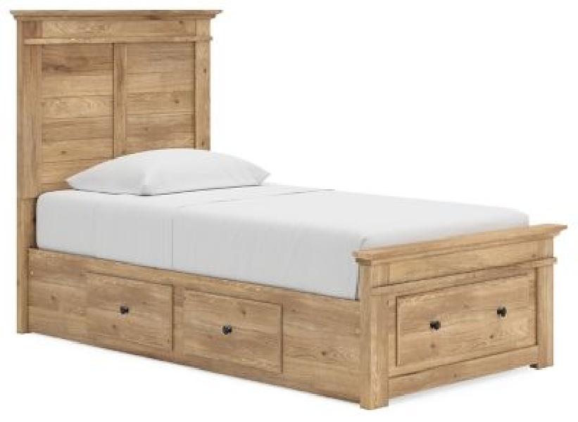 Image of Makidern - Twin Panel Storage Bed With Under Bed Storage Unit And Storage Footboard - Tan