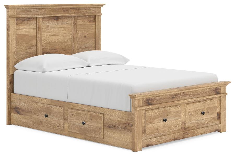 Image of Makidern - Full Panel Storage Bed With Under Bed Storage Unit And Storage Footboard - Tan