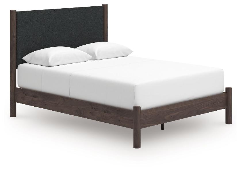 Image of Pamytta - Queen Upholstered Panel Platform Bed - Brown