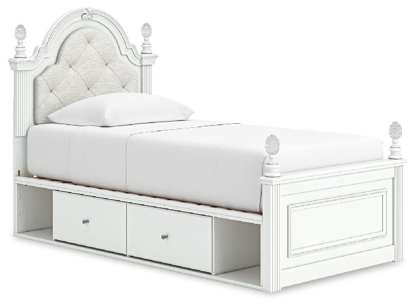 Image of Kozlani - Twin Upholstered Panel Storage Bed - White