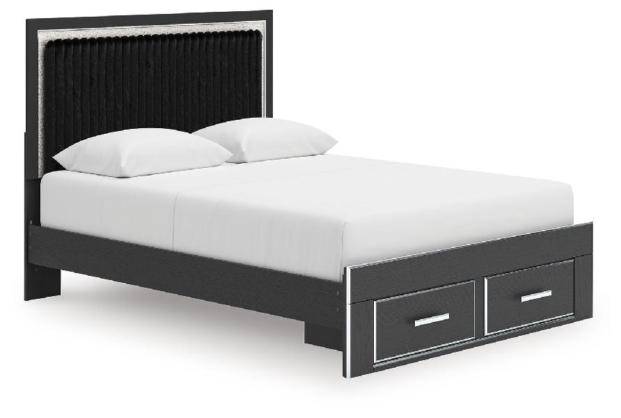 Image of Zuraleus - Queen Upholstered Panel Platform Storage Bed - Black