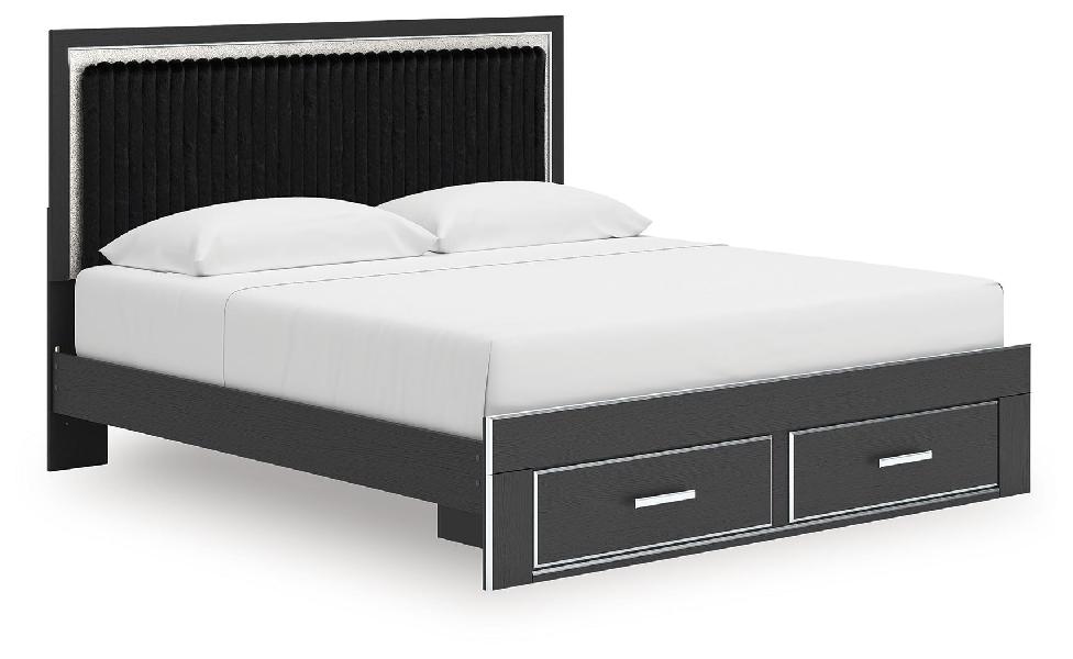 Image of Zuraleus - King Upholstered Panel Platform Storage Bed - Black