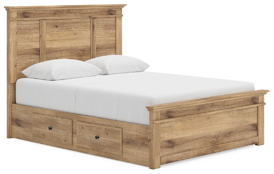 Image of Makidern - Queen Panel Storage Bed With 2 Under Bed Storage Units - Tan