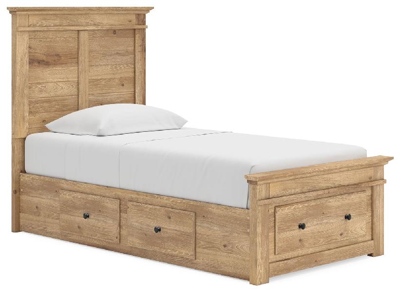 Image of Makidern - Twin Panel Storage Bed With 2 Under Bed Storage Units And Storage Footboard - Tan