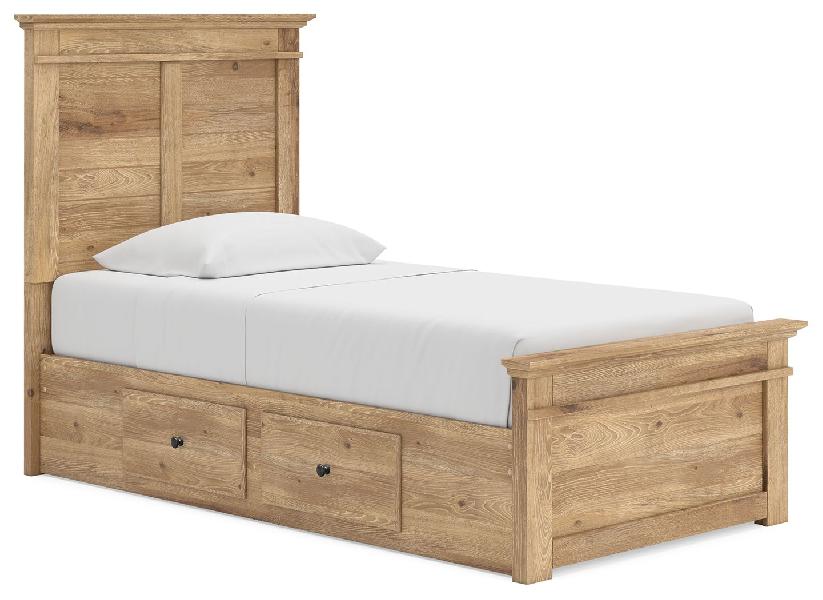 Image of Makidern - Twin Panel Storage Bed With 2 Under Bed Storage Units - Tan
