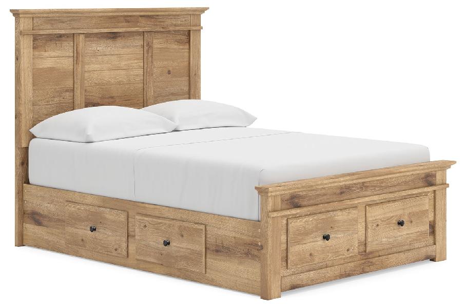 Image of Makidern - Full Panel Storage Bed With 2 Under Bed Storage Units And Storage Footboard - Tan