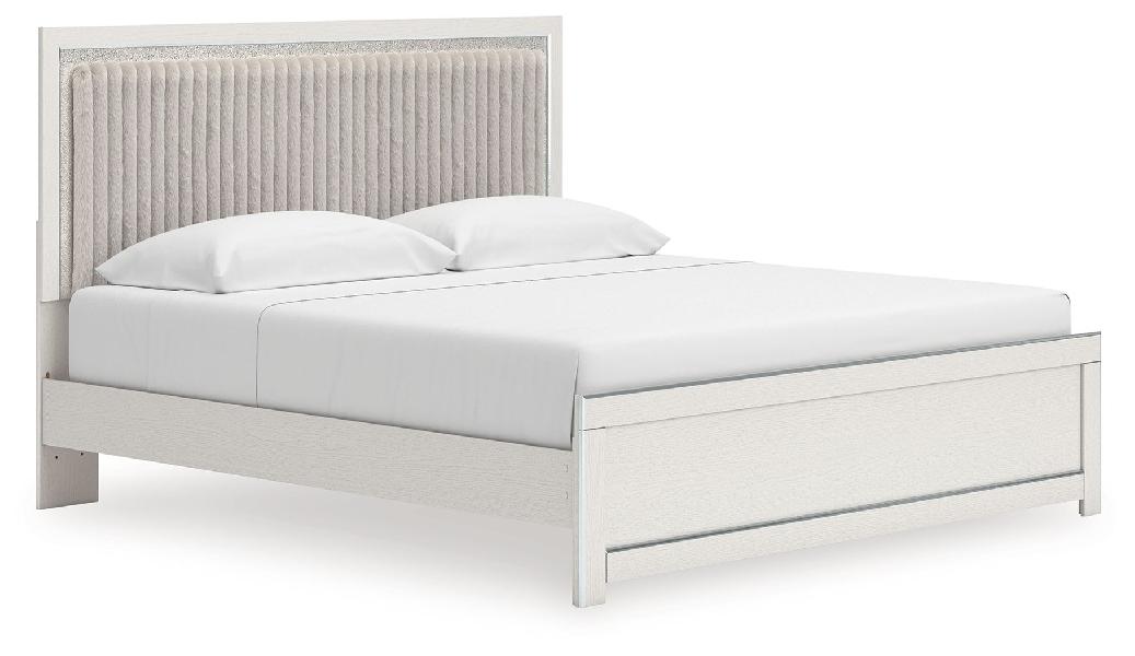 Image of Zuraleus - King Upholstered Panel Platform Bed With Roll Slats - White