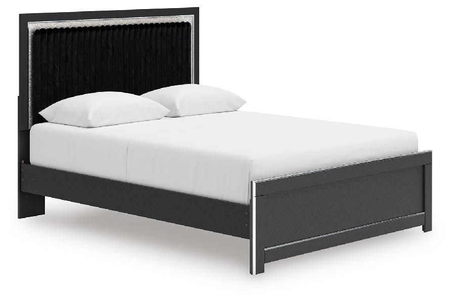 Image of Zuraleus - Queen Upholstered Panel Platform Bed With Roll Slats - Black