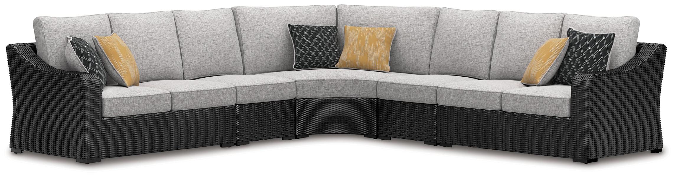 Image of Beachcroft - 5-Piece Outdoor Sectional - Black / Light Gray