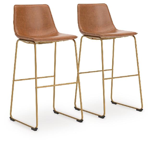 Image of Ciabori - Tall Upholstered Barstool (Set of 2) - Brown / Gold