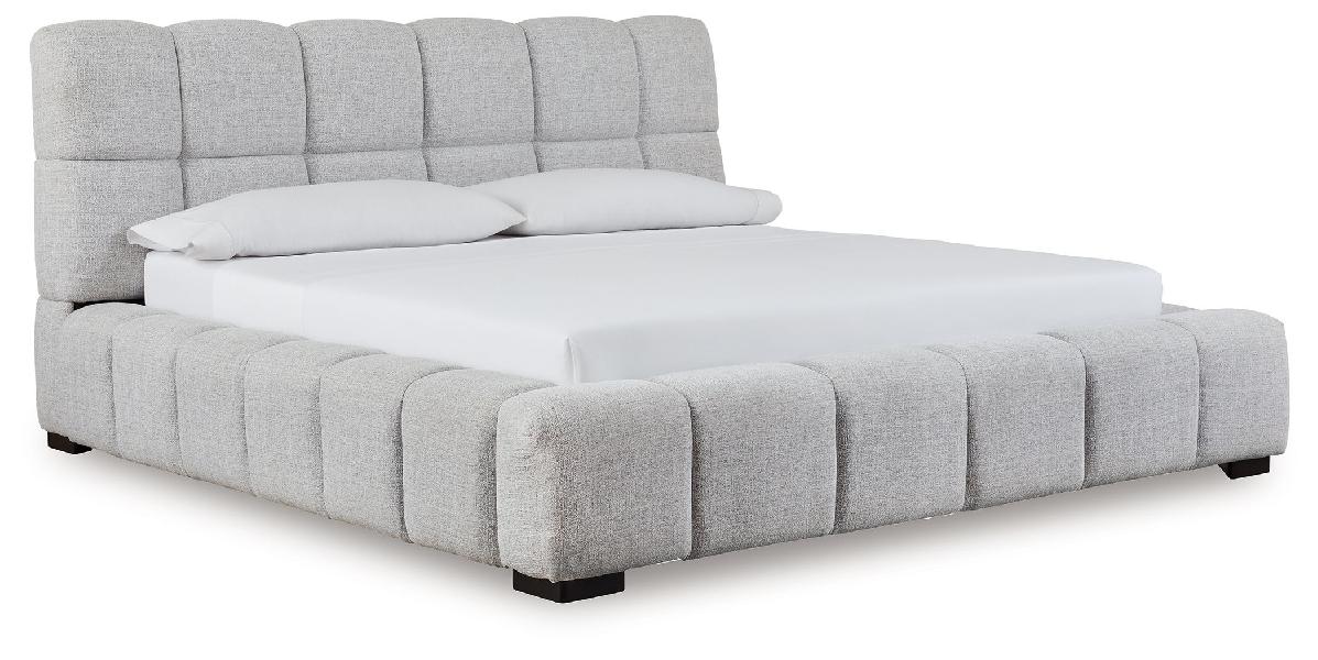 Image of Grendusk - King Upholstered Bed - Light Gray