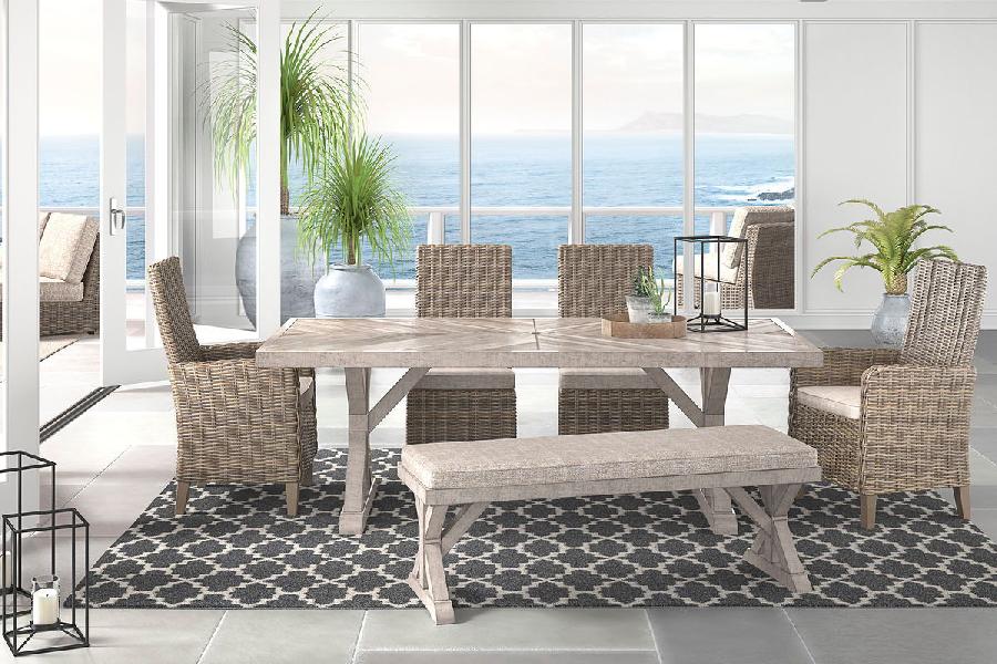 Image of Beachcroft - 6 Pc. - Dining Set with Bench, Chairs - Beige