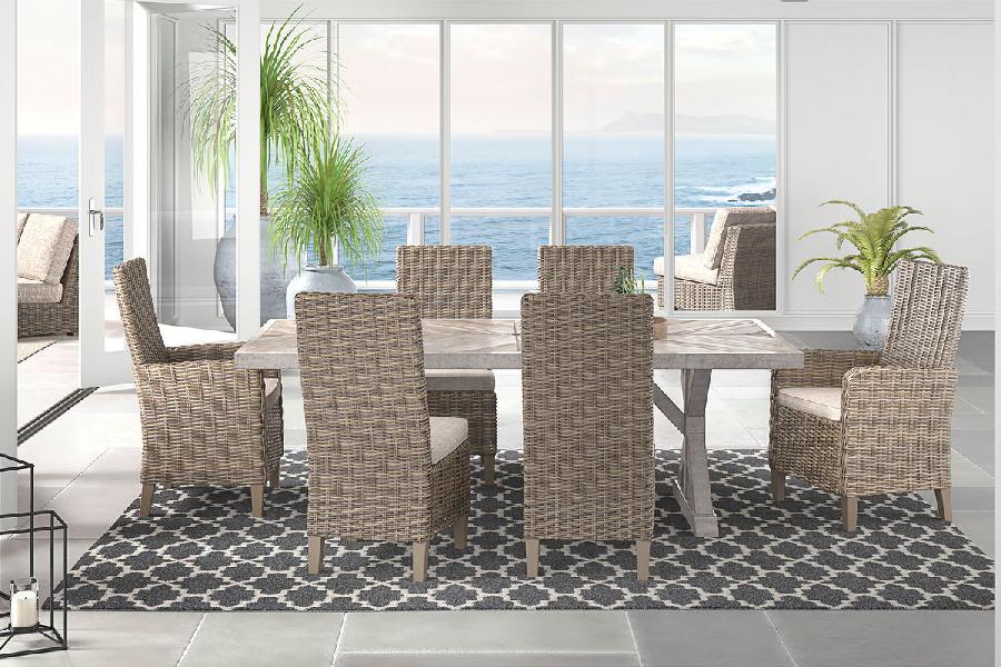 Image of Beachcroft - 7 Pc. - Dining Set with Chairs - Beige