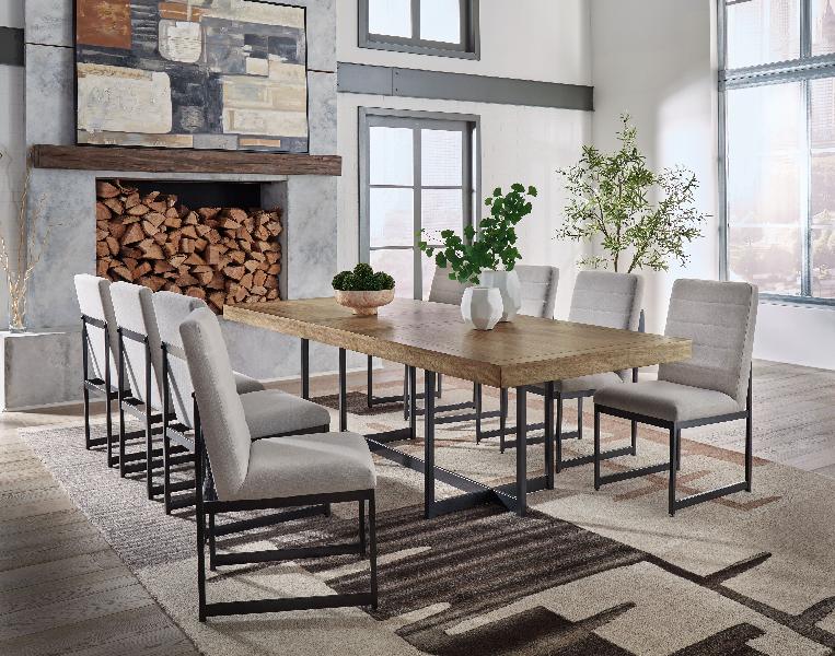 Image of Tomtyn - 9 Pc. - Rectangular Dining Extension Table, 8 Side Chairs - Light Brown