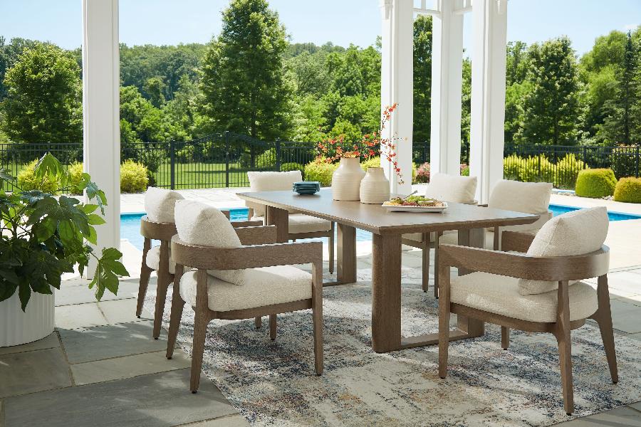 Image of Serene Bay - 7 Pc. - Dining Table, 6 Arm Chairs - Dark Brown