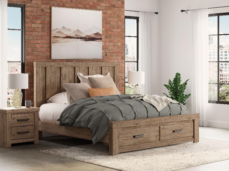 Image of Oliandon - King Panel Storage Bed - Light Brown