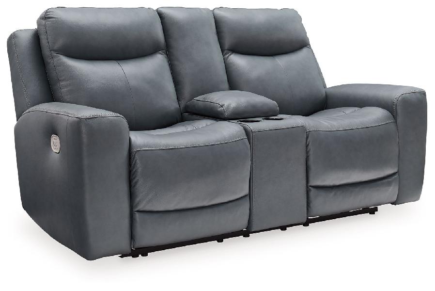 Image of Mindanao - Power Reclining Loveseat with Console /Adj Hdrst - Steel