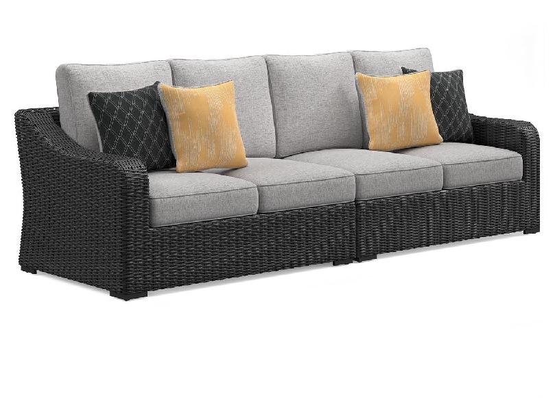 Image of Beachcroft - 2-Piece Outdoor Loveseat with Cushion - Black / Light Gray