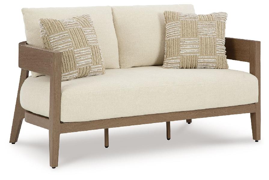 Image of Serene Bay - Loveseat With Cushion - Dark Brown / White