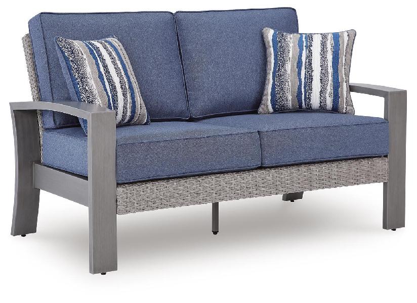 Image of Half Moon Beach - Loveseat With Cushion - Blue / Gray