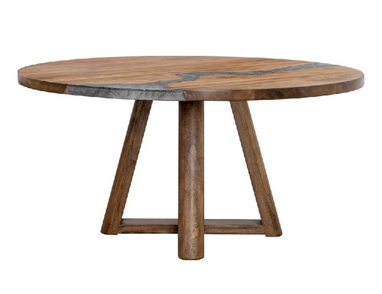 Image of Silver - Round Dining Table With Resin River - Brown