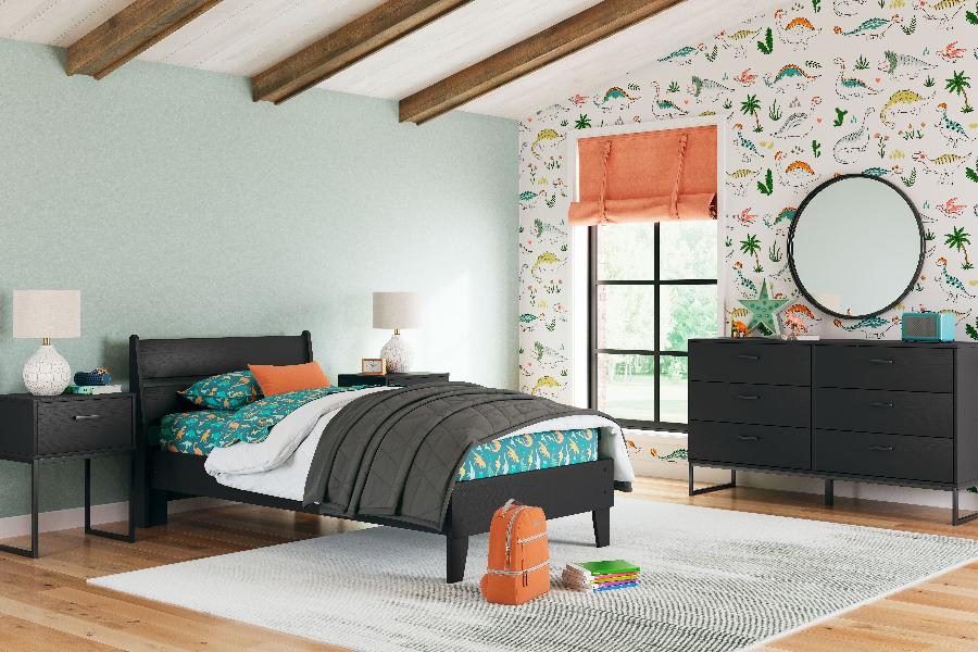 Image of Socalle - 5 Pc. - Dresser, Twin Panel Platform Bed, 2 Nightstands - Black
