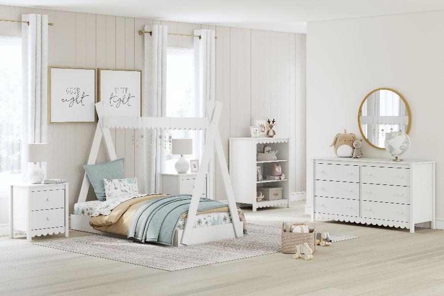Image of Hallityn - 5 Pc. - Bookcase, Dresser, Twin Tent Complete Bed, 2 Nightstands - White