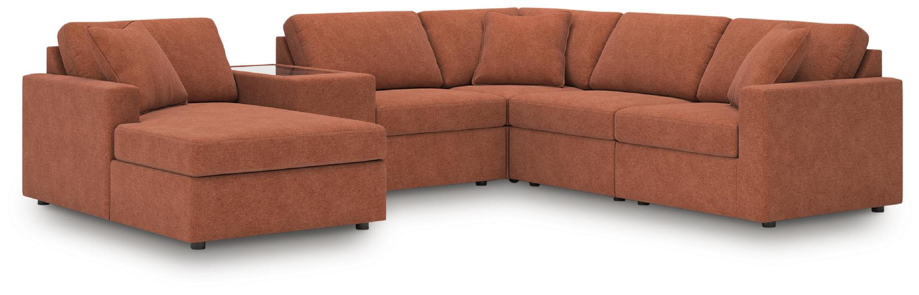 Image of Modmax - 6-Piece Sectional With Laf Corner Chaise, Raf Corner Chair And Storage Console - Spice