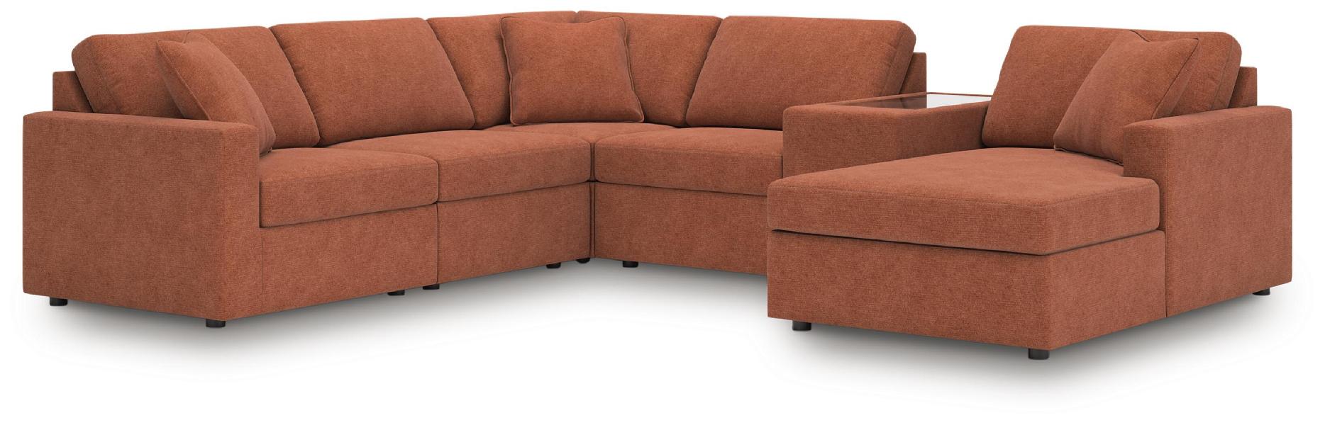 Image of Modmax - 6-Piece Sectional With Raf Corner Chaise, Laf Corner Chair And Storage Console - Spice