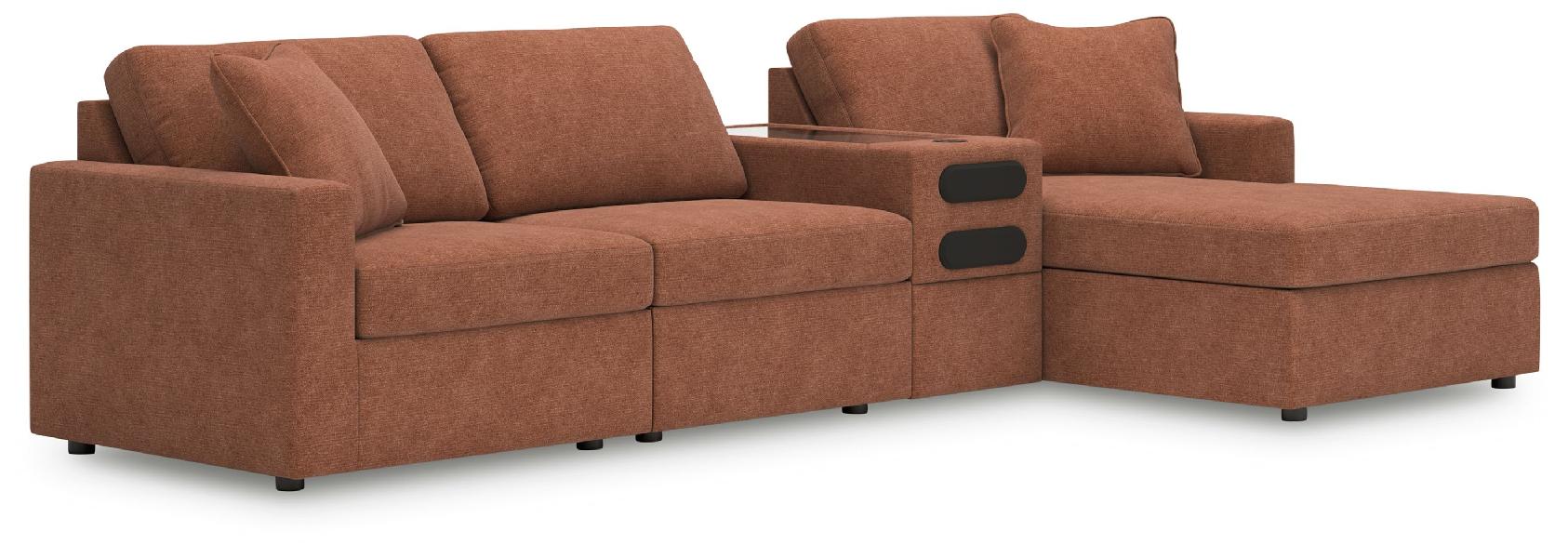 Image of Modmax - 4-Piece Sectional With Raf Corner Chaise And Audio System Console - Spice
