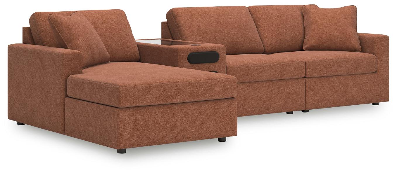 Image of Modmax - 4-Piece Sectional With Laf Corner Chaise And Audio System Console - Spice