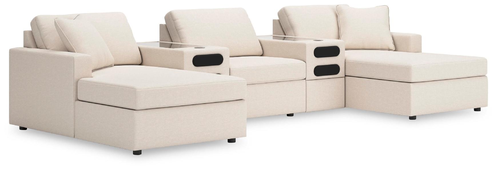 Image of Modmax - 5-Piece Double Chaise With Audio Consoles - Oyster