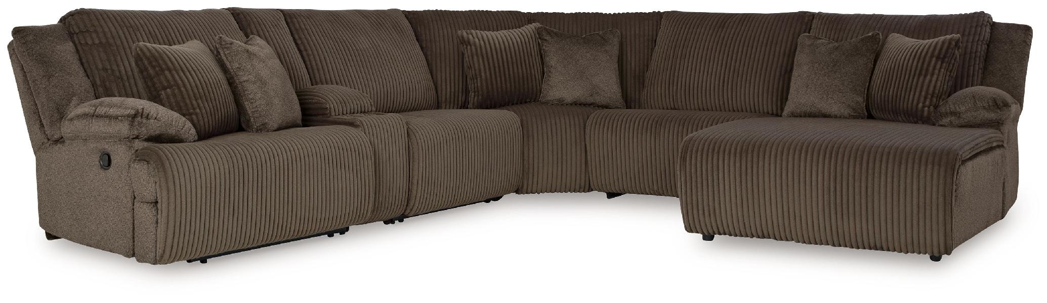 Image of Top Tier - 6-Piece Reclining Sectional With Raf Press Back Chaise - Chocolate