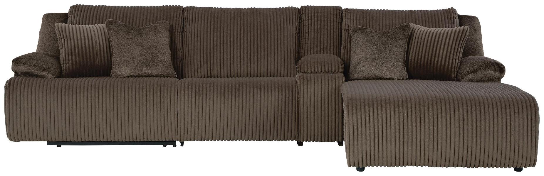 Image of Top Tier - 4-Piece Reclining Sectional With Raf Press Back Chaise, Armless Chair And Storage Console - Chocolate