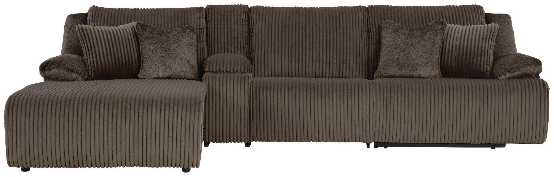 Image of Top Tier - 4-Piece Reclining Sectional With Laf Press Back Chaise, Armless Chair And Storage Console - Chocolate