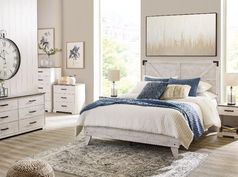 Image of Shawburn - 3 Piece - Dresser, Full Panel Platform Bed - White / Black / Gray