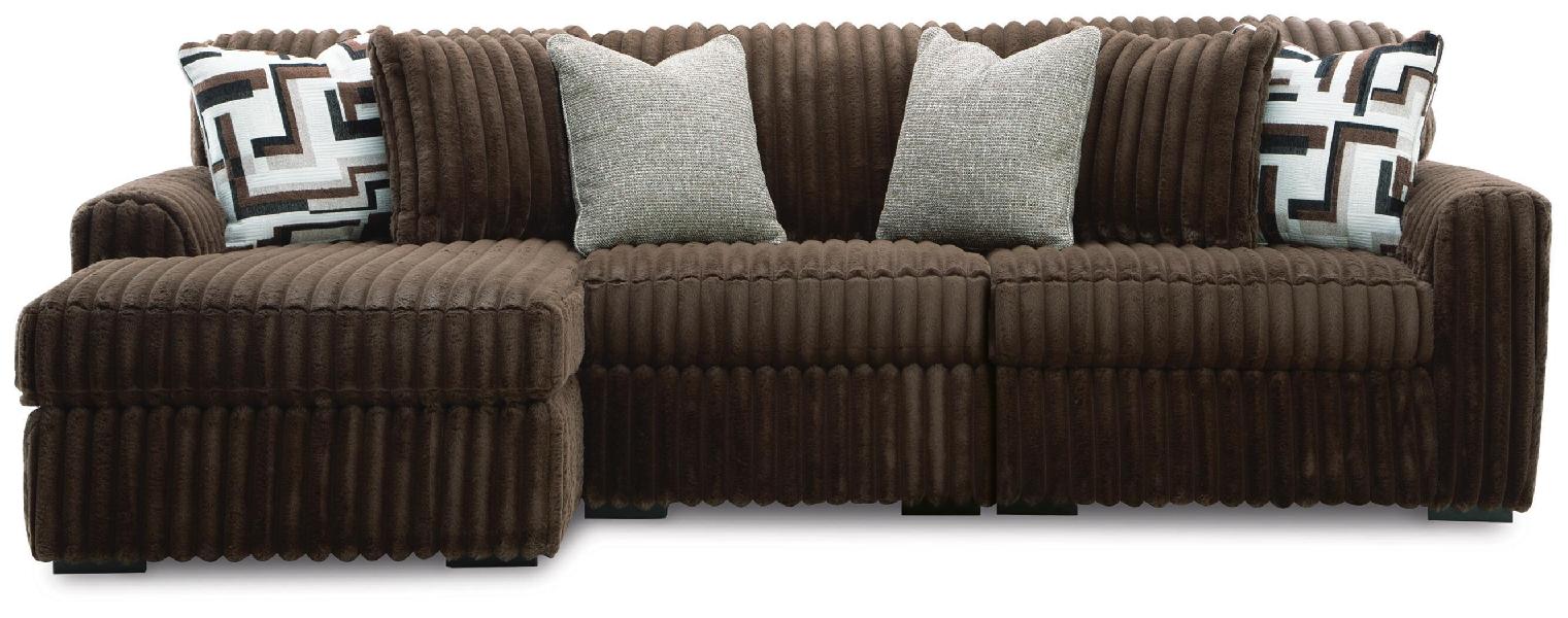 Image of Midnight-Madness - 3-Piece Sectional With LAF Corner Chaise And Armless Chair - Chocolate