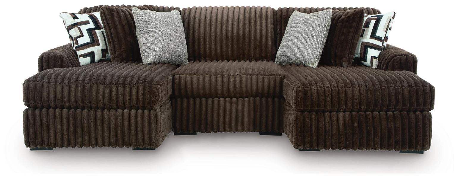 Image of Midnight-Madness - 3-Piece Double Chaise Sectional With Armless Chair - Chocolate