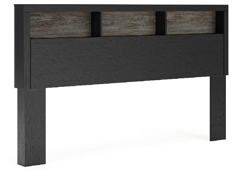 Image of Broachmyn - Lighted King Bookcase Headboard - Black / Gray