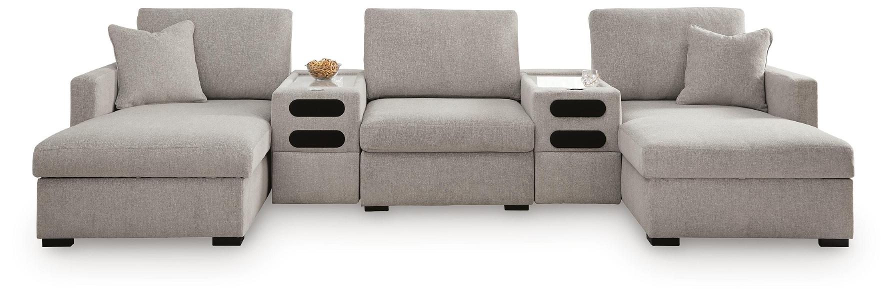 Image of ModMax Luxe - 5-Piece Double Chaise Sectional With Audio Consoles - Flint