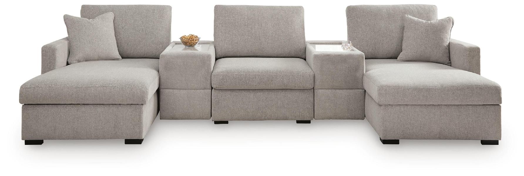 Image of ModMax Luxe - 5-Piece Double Chaise Sectional With Storage Consoles - Flint
