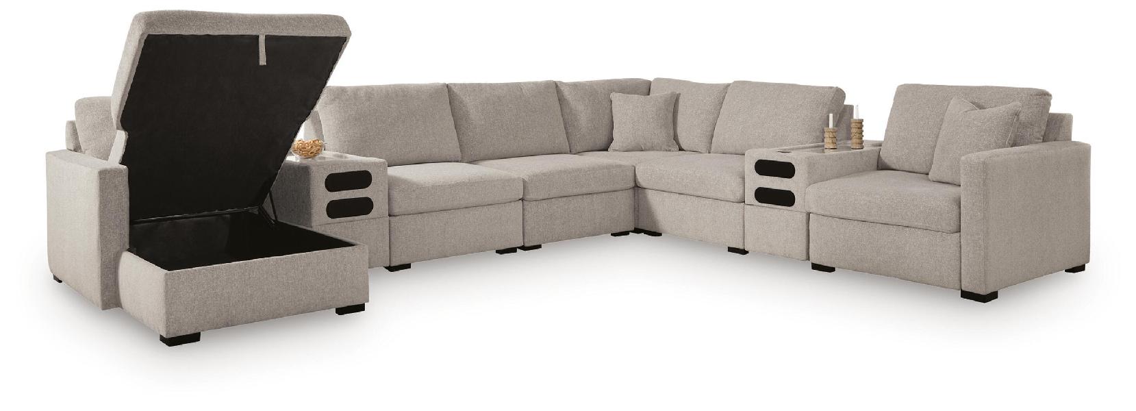 Image of ModMax Luxe - 8-Piece Sectional With LAF Corner Chaise With Storage And Audio Consoles - Flint