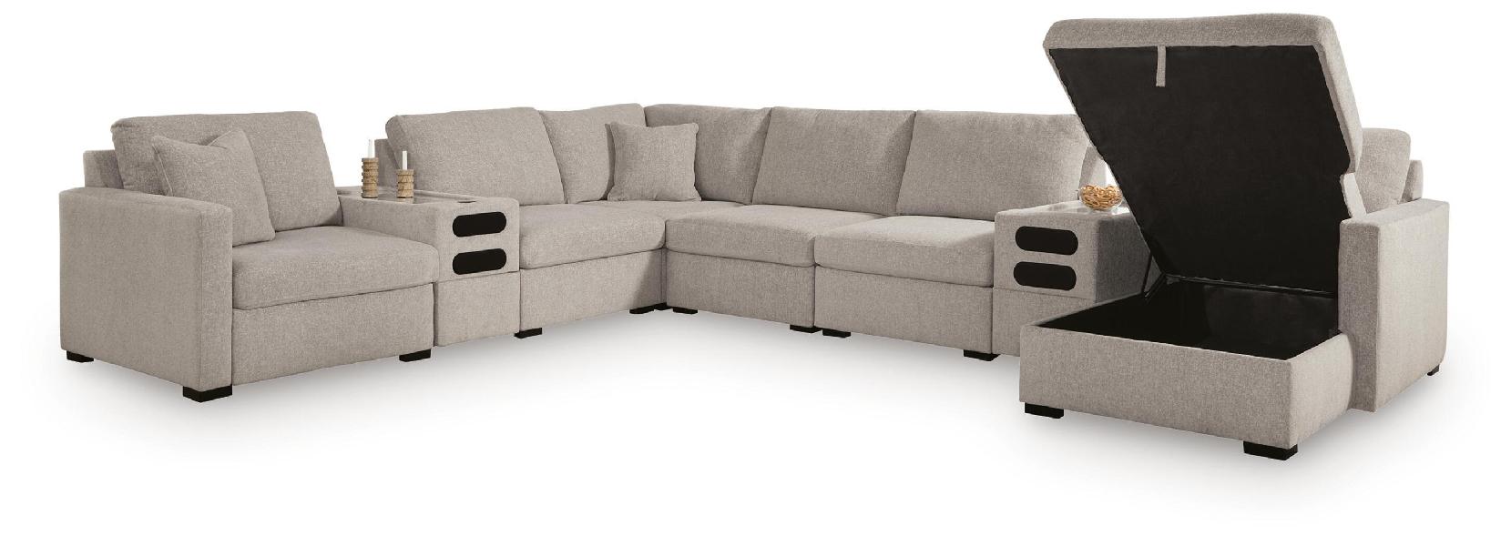 Image of ModMax Luxe - 8-Piece Sectional With RAF Corner Chaise With Storage And Audio Consoles - Flint