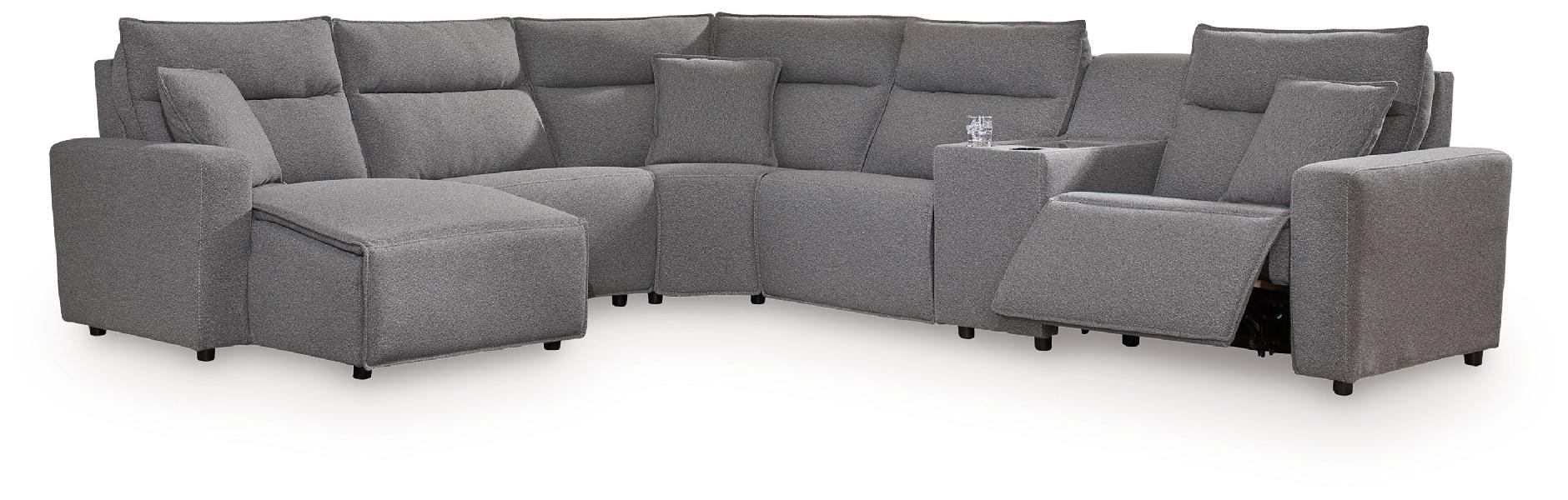 Image of Modmax II - 6-Piece Power Reclining Sectional With LAF Press Back Power Chaise And Console - Salt And Pepper