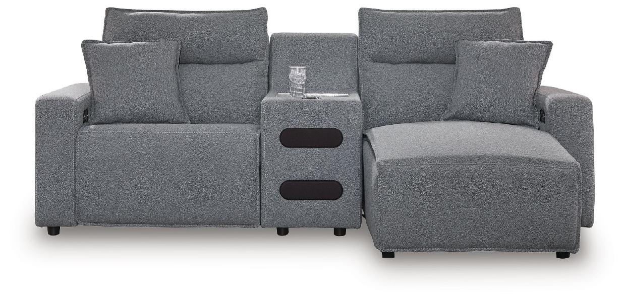 Image of Modmax II - 3-Piece Power Reclining Sectional With RAF Press Back Power Chaise And Audio Console - Salt And Pepper