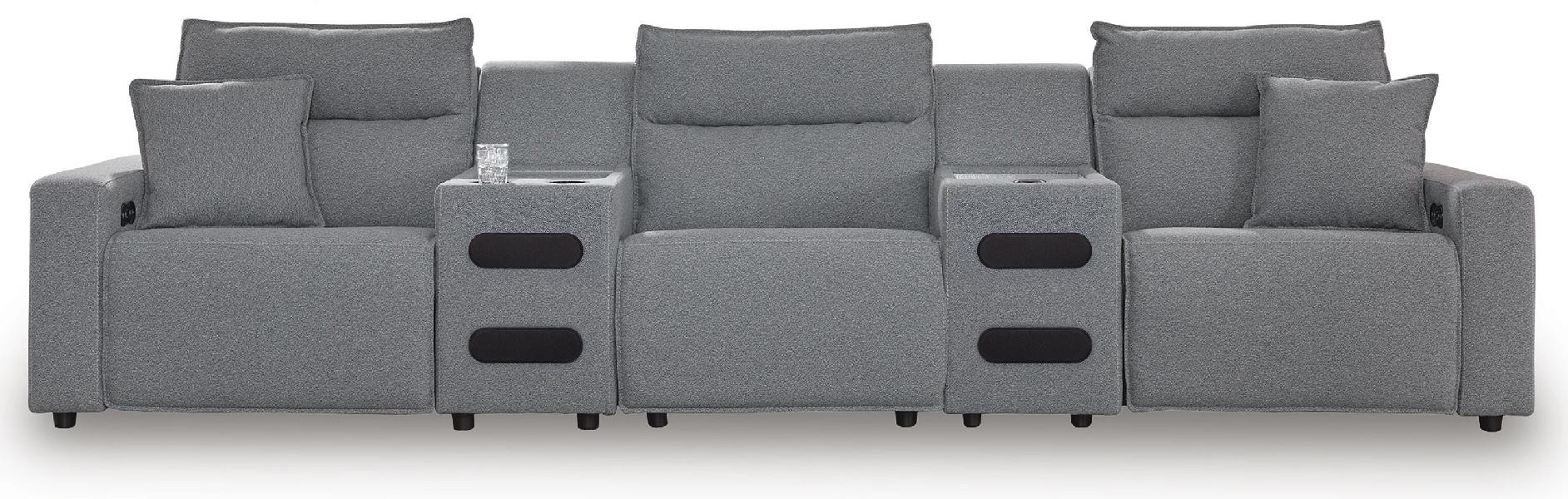 Image of Modmax II - 5-Piece Power Reclining Sectional With Power Armless Recliner And 2 Audio Consoles - Salt And Pepper